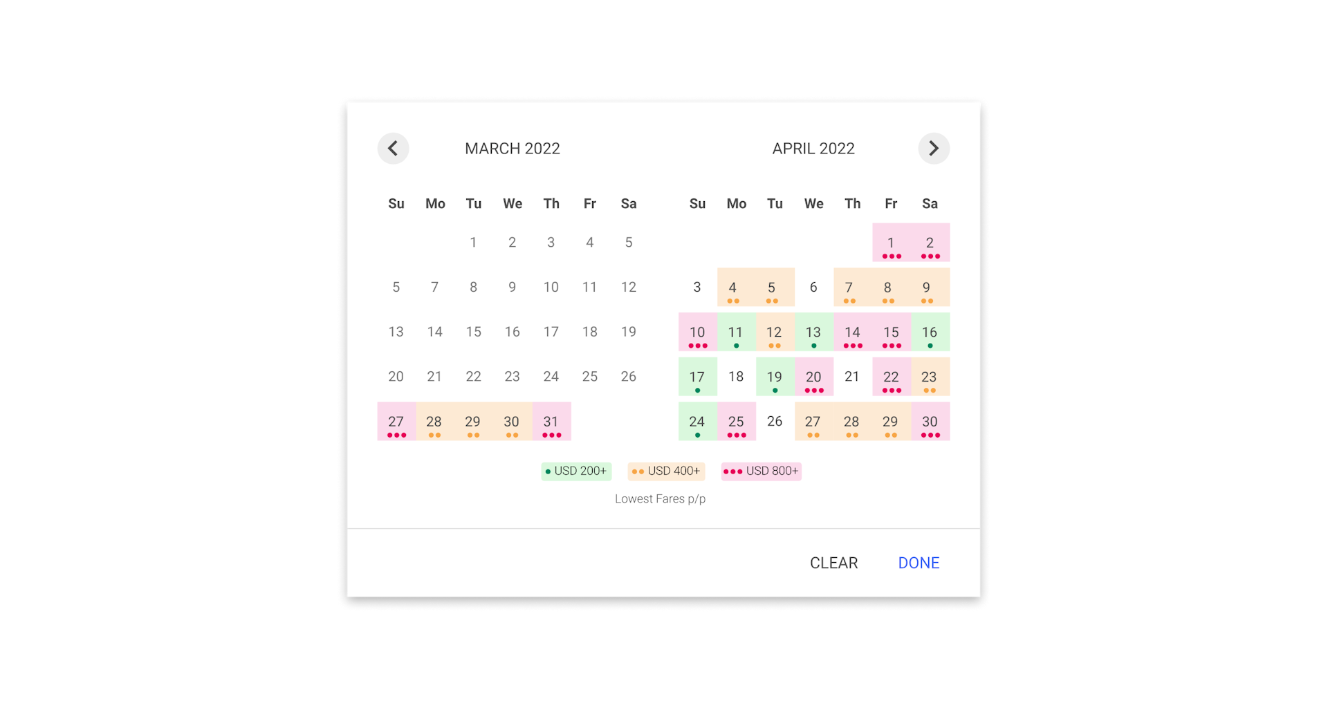 Flights Search Panel + Calendar Fares Insights